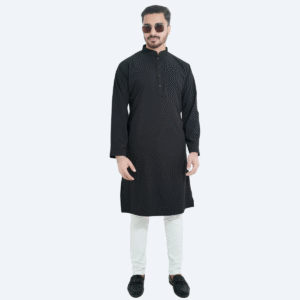 ব্ল্যাক কালার প্রিমিয়াম মাইক্রোস্টিজ সলিড পাঞ্জাবি