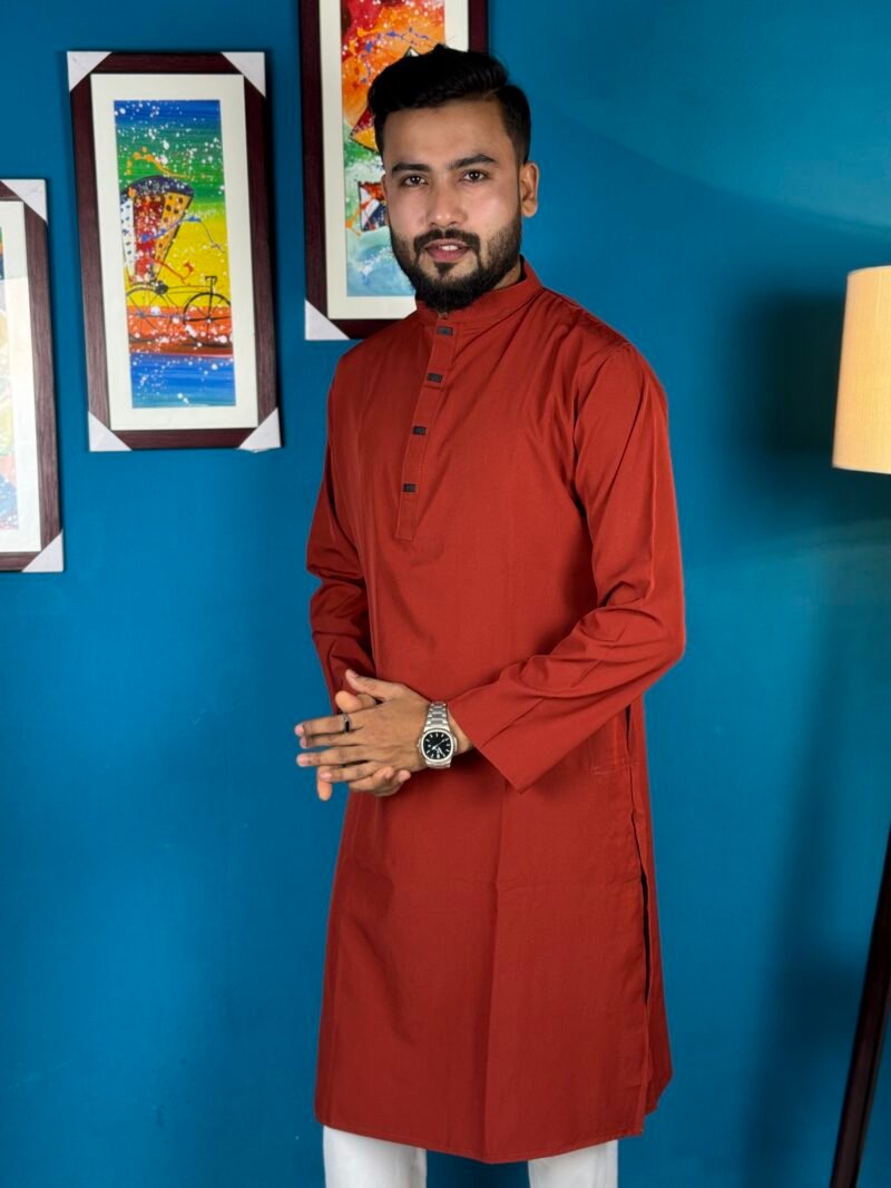 টাইগার অরেঞ্জ প্রিমিয়াম মাইক্রোস্টিজ সলিড পাঞ্জাবি