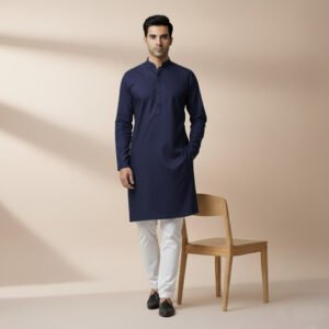 নেভি ব্লু কালার প্রিমিয়াম মাইক্রোস্টিজ সলিড পাঞ্জাবি