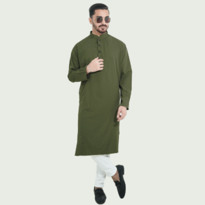 জলপাই কালার প্রিমিয়াম মাইক্রোস্টিজ সলিড পাঞ্জাবি