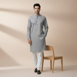 অ্যাশ কালার প্রিমিয়াম মাইক্রোস্টিজ সলিড পাঞ্জাবি