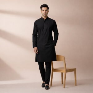 ব্ল্যাক কালার প্রিমিয়াম মাইক্রোস্টিজ সলিড পাঞ্জাবি