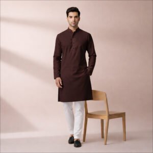 কফি কালার প্রিমিয়াম মাইক্রোস্টিজ সলিড পাঞ্জাবি