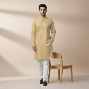 ক্রিম কালার প্রিমিয়াম মাইক্রোস্টিজ সলিড পাঞ্জাবি