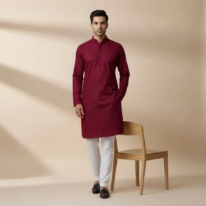 মেরুন কালার প্রিমিয়াম মাইক্রো স্টিচ সলিড পাঞ্জাবি