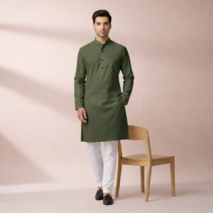 জলপাই কালার প্রিমিয়াম মাইক্রোস্টিজ সলিড পাঞ্জাবি