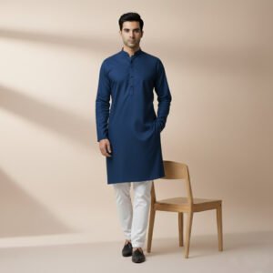 পেট্রোল ব্লু কালার প্রিমিয়াম মাইক্রোস্টিজ সলিড পাঞ্জাবি